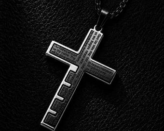 Custom Bible Verse Cross Necklace for Men, Personalized Cross Christian Jewelry