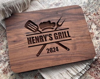 Grill Master Cutting Board Gift for Dad Griller, personalized Father's Day gift for him, BBQ Gift for mens birthday grilling tools for men