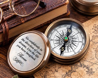 Personalized Bronze Compass, Vintage Nautical Retirement Gift, Custom Engraved Compass
