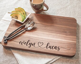 Personalized Wedding Gifts with Couple Names, Custom Made Charcuterie Board, Anniversary & Engagement Gifts, Simple Cute Cutting Board ~