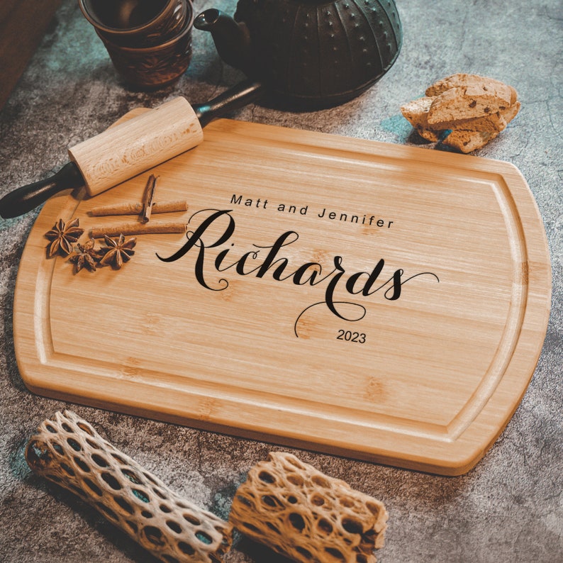 Personalized Cutting Board Gifts for Couple Custom Wedding Gift & Anniversary Present, Engagement Gift, Engraved Housewarming Gifts image 4