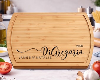 Charcuterie Board Family Name Gift for Couples Personalized Serving Tray Wedding Anniversary Gift