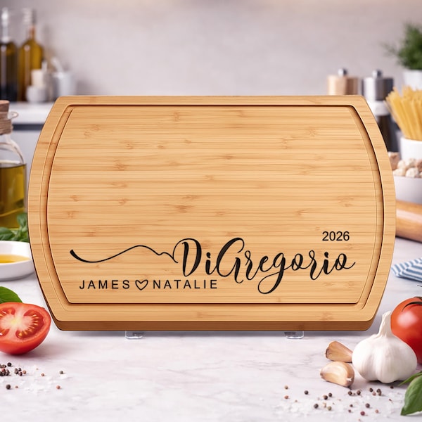 Personalized Engraved Cutting Board Wedding Engagement Wood Serving Tray Couple Bride Mother's Day Gift