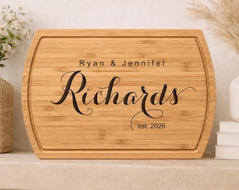 Personalized Cutting Board, Monogram Family Name Charcuterie Board, Engraved Gifts Wedding Anniversary Engagement Couple