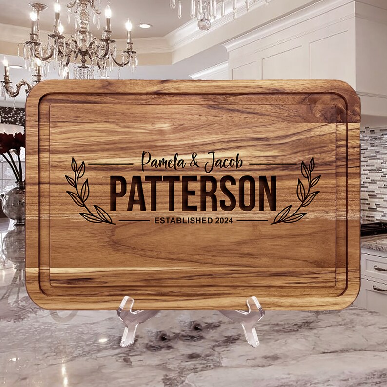 Personalized Handmade Cutting Board Farmhouse Wreath Design, Custom Wedding & Anniversary Gift for Couples Housewarming Realtor Closing Gift image 9