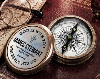 Personalized Christian Baptism Compass, Engraved Compass Christening Gift