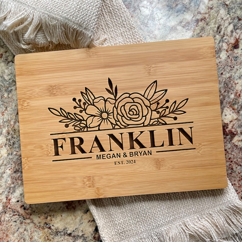 Personalized Handmade Cutting Board Farmhouse Wreath Design, Custom Wedding & Anniversary Gift for Couples Housewarming Realtor Closing Gift image 6