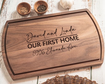 Real Estate Closing Gift | Housewarming Gift New Home Gift Personalized Cutting Board Walnut Cutting Board Our First Home Housewarming Gift