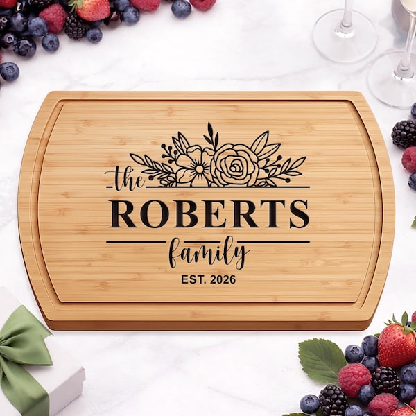 Walnut Wood Serving Tray Family Name Cutting Board Personalized Charcuterie Cheese Board Decor