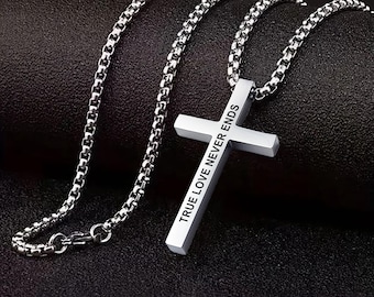 Personalized Cross Necklace for Men Custom Engraved Boyfriend Gift for Him