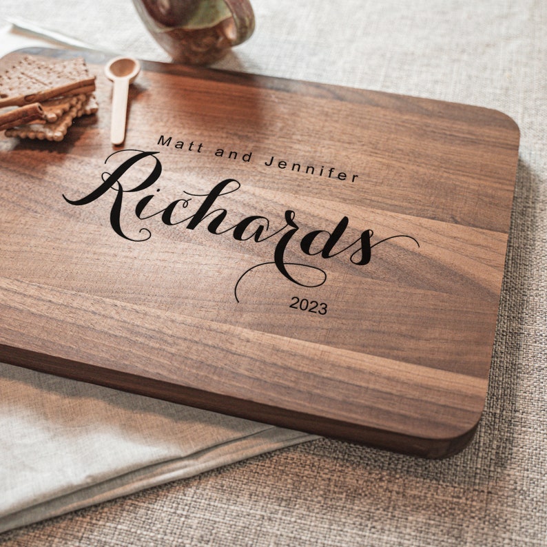 Personalized Cutting Board Gifts for Couple Custom Wedding Gift & Anniversary Present, Engagement Gift, Engraved Housewarming Gifts image 7