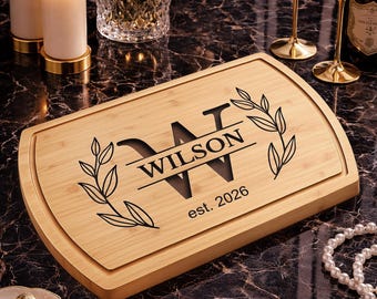 Personalized Bamboo Cutting Board Monogram Wedding Gift, Charcuterie Board Anniversary Gifts