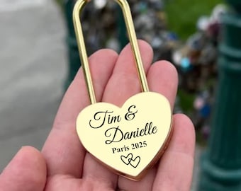 Gouden liefdesslot voor de brug, gepersonaliseerd liefdesslot voor stellen, persoonlijk huwelijksgeschenk