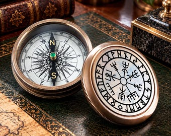 Personalized Bronze Compass, Custom Name Engraved Wedding Gift for Couple, 8th Anniversary Husband Compass
