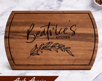Personalized Handcrafted Acacia Cutting Board with Juice Groove Custom Split Monogram Engraved Engagement Gift