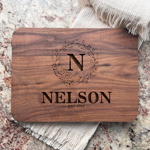 Personalized Wood Anniversary Gift Custom Monogram Charcuterie Board for Couple