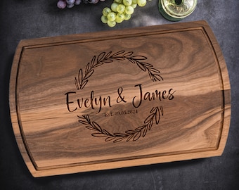 Personalized Handmade Cutting Board Farmhouse Wreath Design, Custom Wedding & Anniversary Gift for Couples Housewarming Realtor Closing Gift