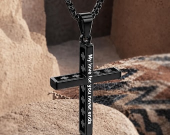 Double Cross Necklace Personalized Silver Cross Pendant Custom Engraved Mens Jewelry