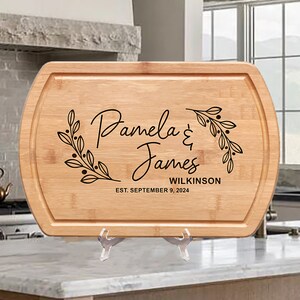 Personalized Handmade Cutting Board Farmhouse Wreath Design, Custom Wedding & Anniversary Gift for Couples Housewarming Realtor Closing Gift image 8