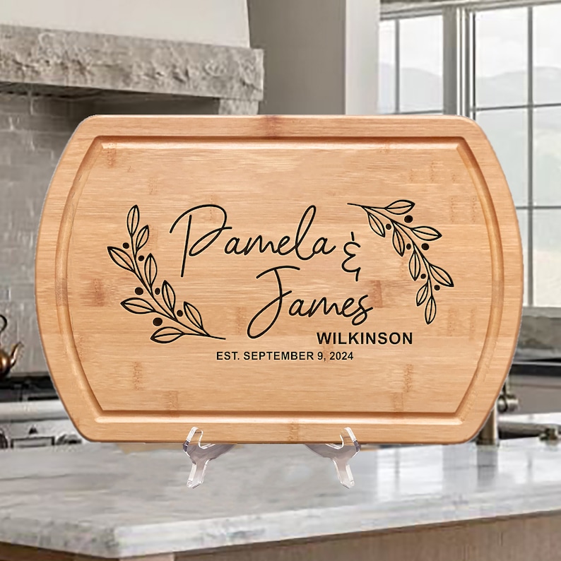 Personalized Handmade Cutting Board Farmhouse Wreath Design, Custom Wedding & Anniversary Gift for Couples Housewarming Realtor Closing Gift image 8