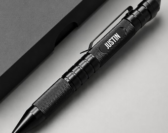 Custom Engraved Tactical Pen with Glass Breaker and Whistle, Military Gift for Service Member