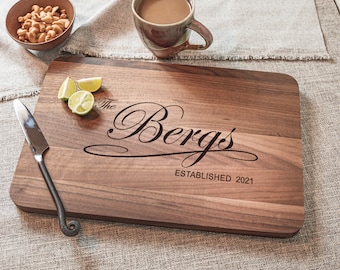 Personalized Walnut Serving Boards Custom Cutting Board Charcuterie Cheese Board Engagement & Wedding Gift for Couple Bridal Shower Gift