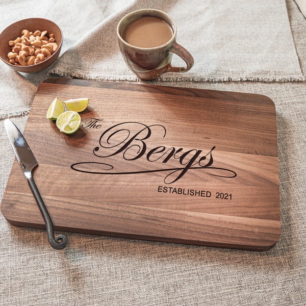 Personalized Walnut Serving Boards Custom Cutting Board Charcuterie Cheese Board Engagement & Wedding Gift for Couple Bridal Shower Gift