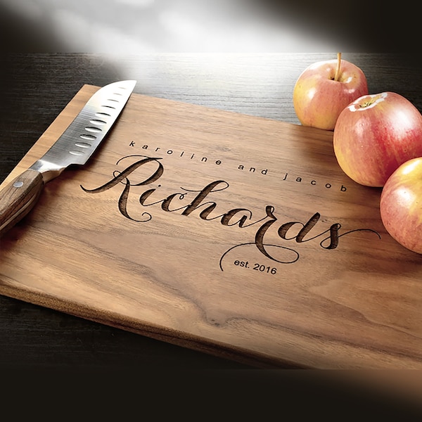Personalized Cutting Board - Gifts for Couple - Custom Wedding Gift & Anniversary Present, Engagement Gift, Engraved Housewarming Gifts