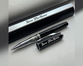 Personalized Custom Name Executive Pen with Silver Decor Engraved Ballpoint Pen Set Business Gift