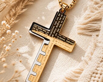 Bible Verse Cross Necklace, Lords Prayer Christian Cross Gift for Men