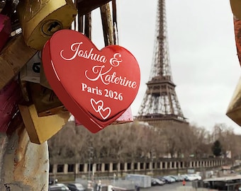 Personalized Love Lock, Custom Engraved Red Heart Padlock Wedding Gift for Couples