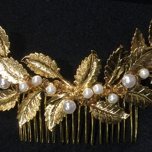 Golden Leaves Comb – large w/pearls