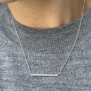Bar necklace Sterling Silver Recycled - Short minimalist everyday necklace- sustainable - handmade