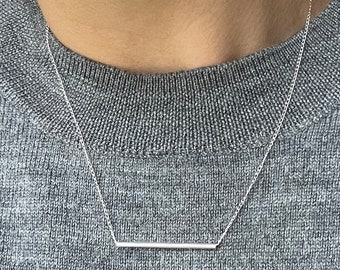 Bar necklace Sterling Silver Recycled - Short minimalist everyday necklace- sustainable - handmade