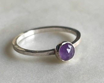 Amethyst Faceted Ring Hand made with recycled materials sterling silver argentium zero waste