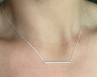 Bar necklace Sterling Silver Recycled - Short minimalist everyday necklace- sustainable - handmade
