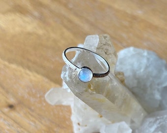 Mystical Moonstone twist ring Hand made with recycled materials sterling silver argentium zero waste