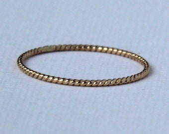 100% Recycled thin twisted 14k yellow gold ring, handmade simple sustainable.