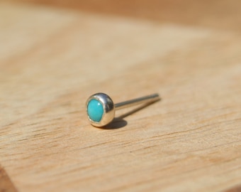 3mm turquoise recycled sterling silver stud, handmade in Toronto.