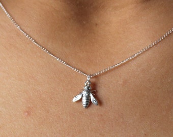 Recycled sterling silver BEE symbol necklace - sustainable sterling silver, handmade in canada.