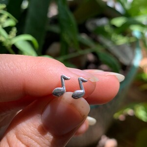 May include: A pair of silver musical note earrings. The earrings are small and delicate, and they are perfect for adding a touch of style to any outfit.
