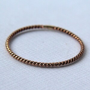 100% Recycled thin twisted 14k rose gold ring, handmade simple sustainable. image 1