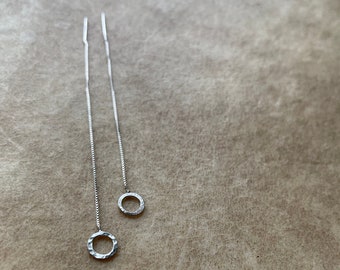 CIRCLE Threader DROP earrings recycled sterling silver stud, handmade in Toronto.