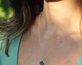 Diamond shape RECYCLED necklace. Handmade in Canada. Short minimalist every day necklace. Sustainable and durable.