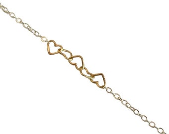 Interlocking Heart 14k gold and silver sustainable recycled bracelet - eco-friendly - fair trade