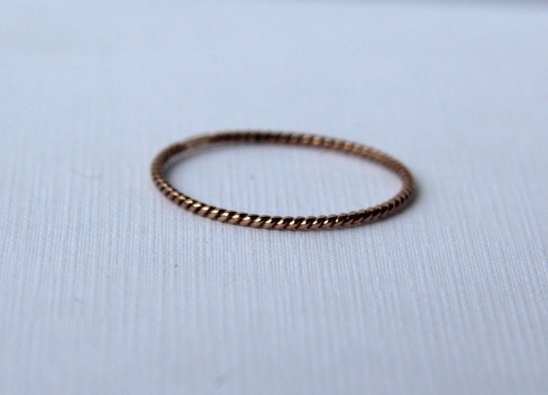 100% Recycled thin twisted 14k rose gold ring, handmade simple sustainable. image 5