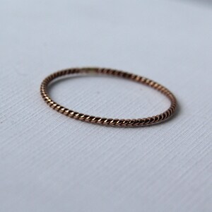 100% Recycled thin twisted 14k rose gold ring, handmade simple sustainable. image 3