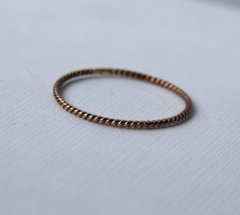 100% Recycled thin twisted 14k rose gold ring, handmade simple sustainable. image 3