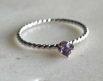 Amethyst Twist Ring Hand made with recycled materials sterling silver argentium zero waste