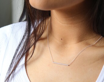 Sterling Silver Tube Recycled Necklace - Short minimalist everyday necklace- sustainable - handmade